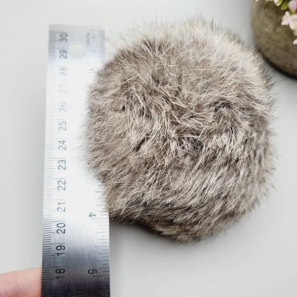 Genuine Brown Rabbit Fur Puffy Large Giant Vintage Brooch Hat Pin